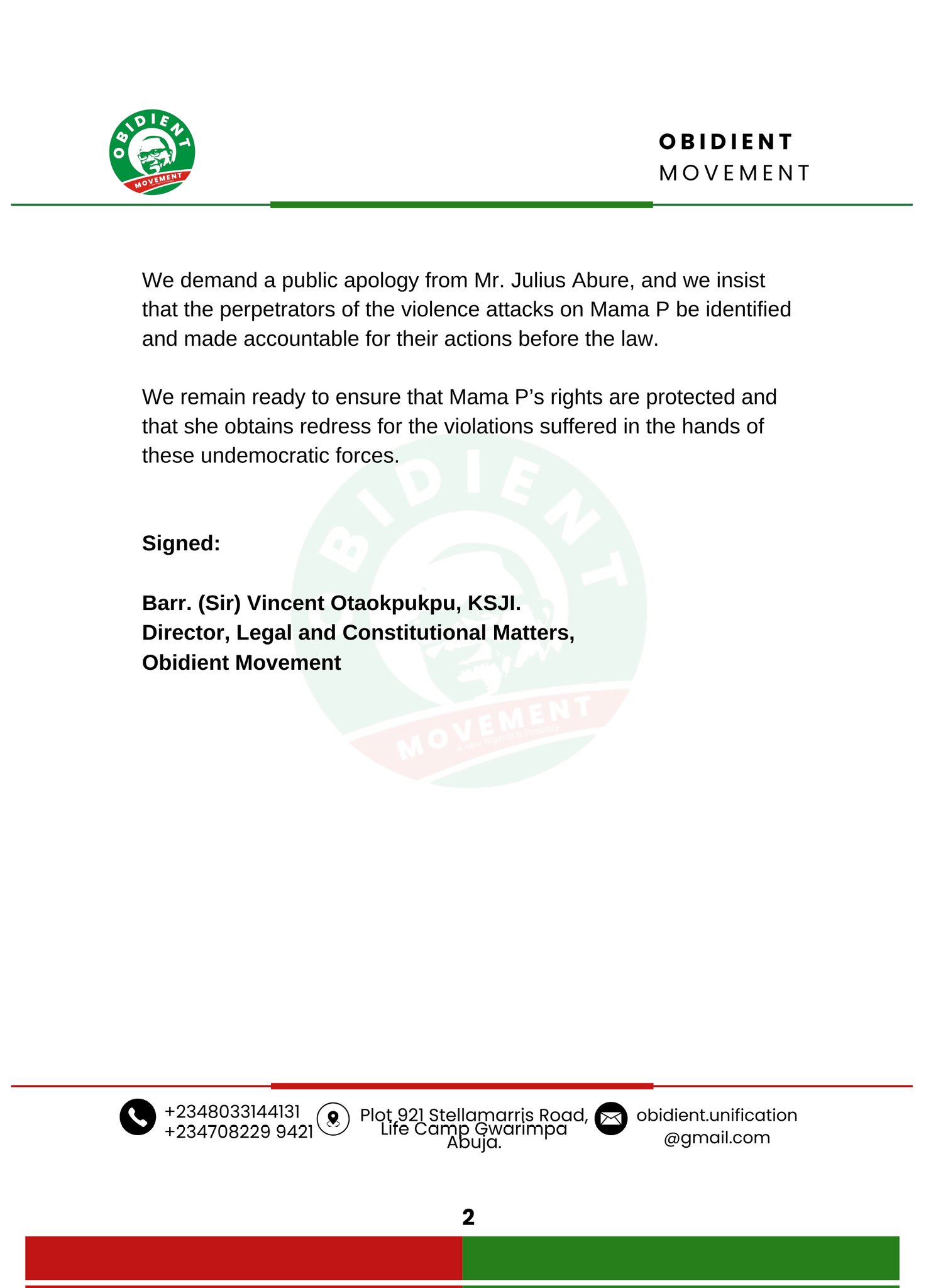 Mama P: Obidients Demand Apology From Julius Abure