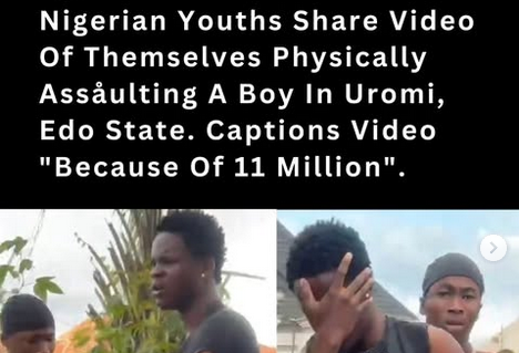 Outrage as Video Surfaces of Nigerian Youths Physically Assaulting a Boy in Uromi, Edo State Over “₦11 Million” Claim