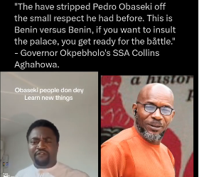 They Have Stripped Pedro Obaseki of the Little Respect He Had Left — This Is Benin Versus Benin”: Okpebholo’s SSA, Collins Aghahowa, Reacts to Palace Controversy