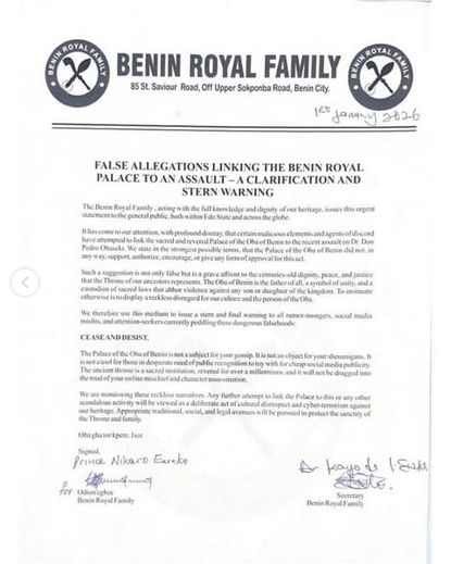 Benin Royal Family Distances Palace From Assault on Don Pedro Obaseki