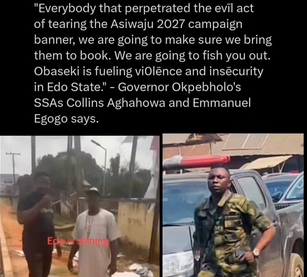 Edo APC Warns “We Will Bring You to Book” Over Tearing of Asiwaju 2027 Banner; Alleges Obaseki Fuelling Violence and Insecurity