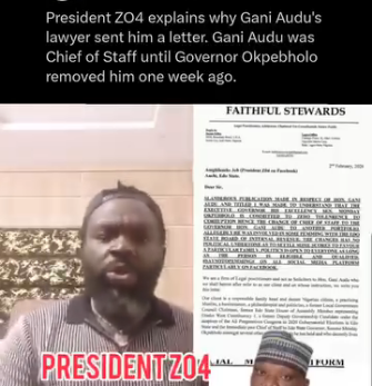 President ZO4 Explains Why Gani Audu’s Lawyer Sent Him a Letter