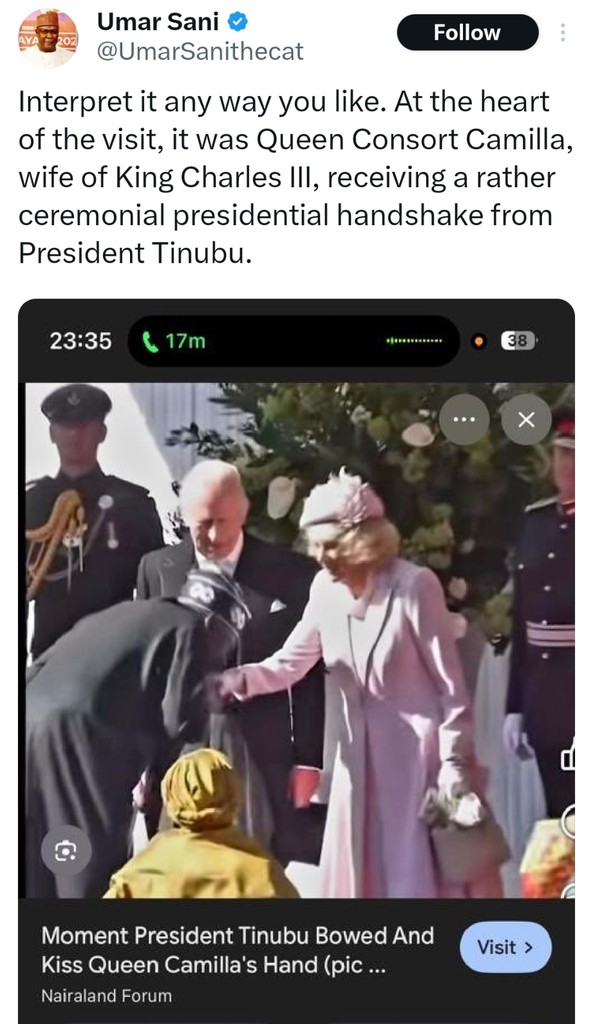 Tinubu Bowed & Kissed Queen Camilla’s Hand